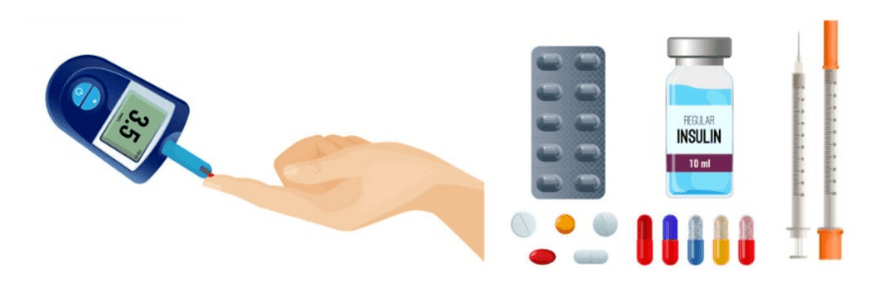 Diabetespatiënten moeten hun bloedsuikerspiegel controleren en de nodige medicijnen innemen